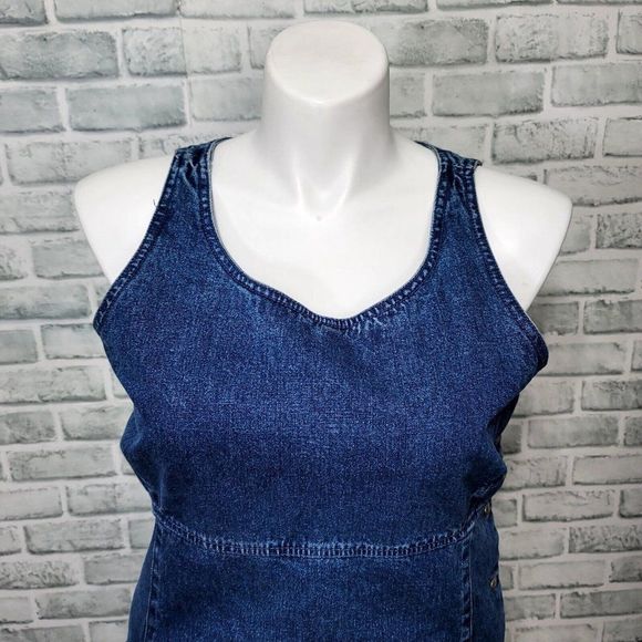 Vintage 90s Y2K Tommy Jeans Womens 14 Denim Tank Mini Dress Button Side - Picture 2 of 9